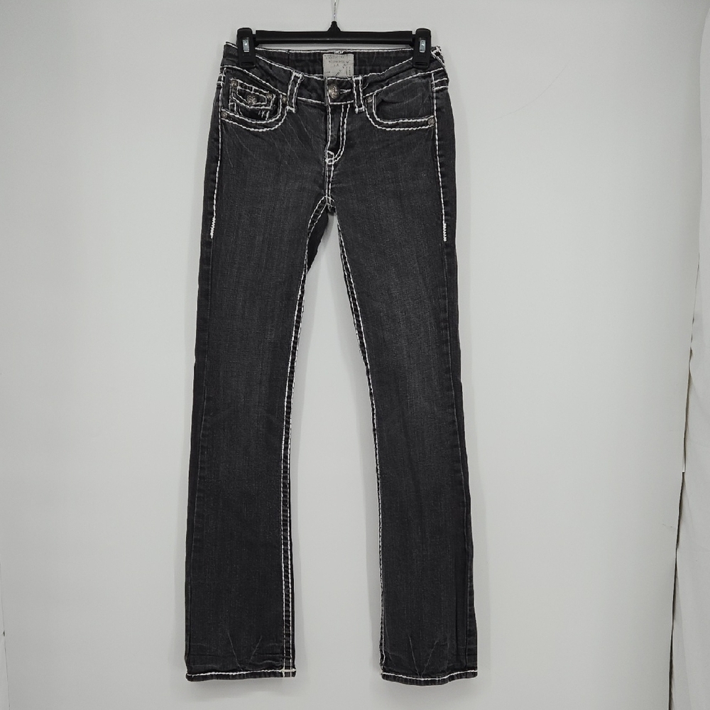 L. A. Idol USA. Stylish Black Women's Jeans Low Rise Vintage White Stitch SZ 5